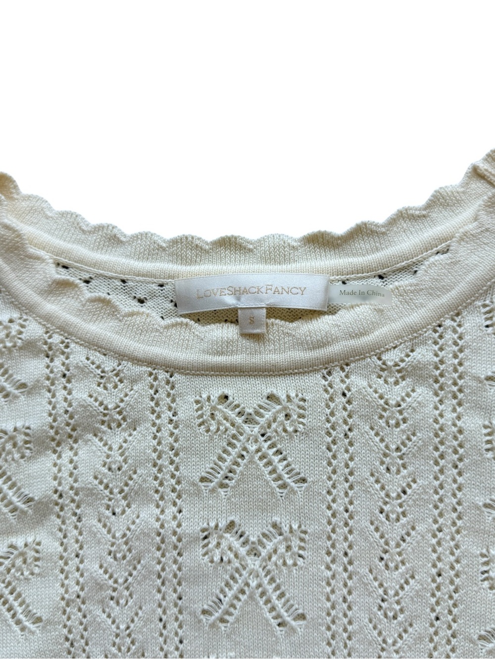 LoveShackFancy Sinfonia Cropped Pullover Cream Pointelle Bow Knit Sweater Small - Picture 7 of 13